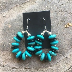 Sterling silver, black onyx, and turquoise earring